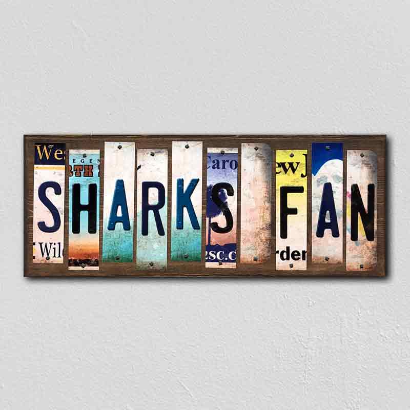 Sharks Fan License Plate Tag Strips Novelty Wood Signs WS-442