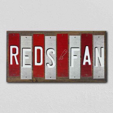 Reds Fan Team Colors Baseball Fun Strips Novelty Wood Sign WS-631