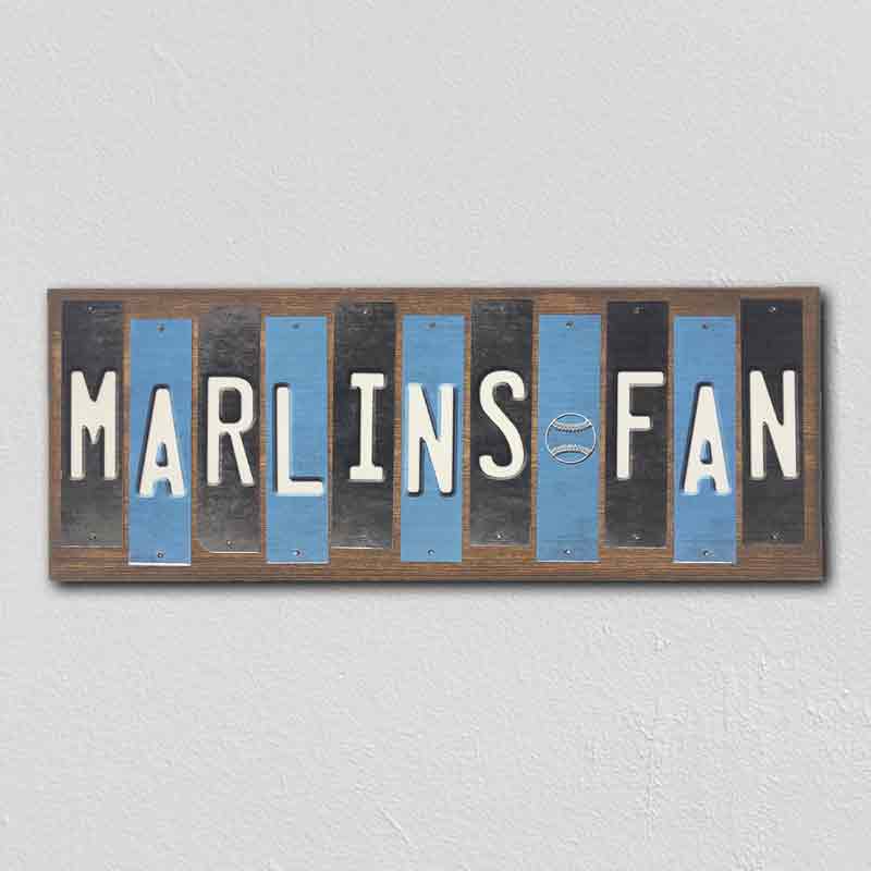Marlins Fan Team Colors Baseball Fun Strips Novelty Wood Sign WS-657