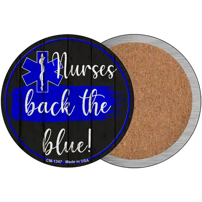 Nurses Back The Blue Novelty Circle Coaster Set of 4