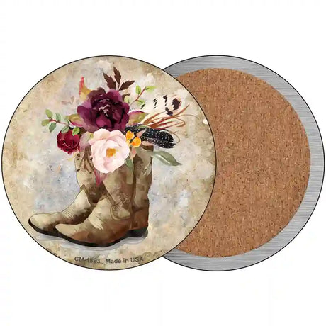 Flowers In Boots Novelty Circle Coaster Set of 4
