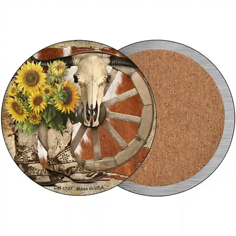 Boots Cow Skull Barn Novelty Circle Coaster Set of 4