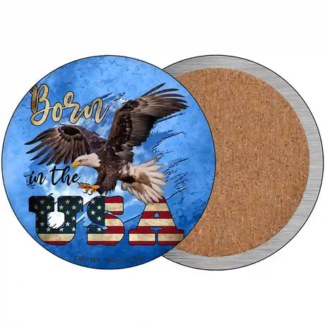 Eagle Born In The USA Blue Novelty Circle Coaster Set of 4