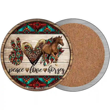 Peace Love Horses Novelty Circle Coaster Set of 4