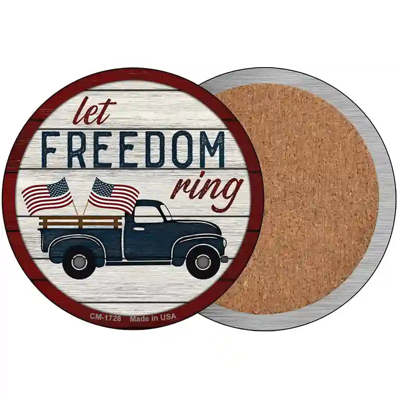 Let Freedom Ring Truck Novelty Circle Coaster Set of 4