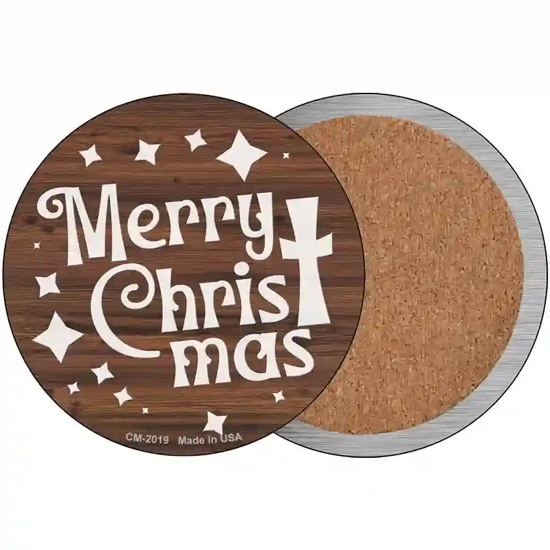 Merry Christmas with Cross Novelty Circle Coaster Set of 4