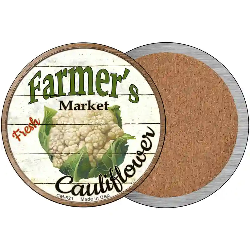 Farmers Market Cauliflower Novelty Circle Coaster Set of 4