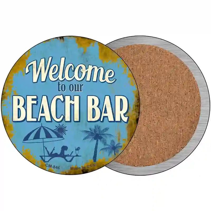 Welcome to our Beach Bar Novelty Circle Coaster Set of 4