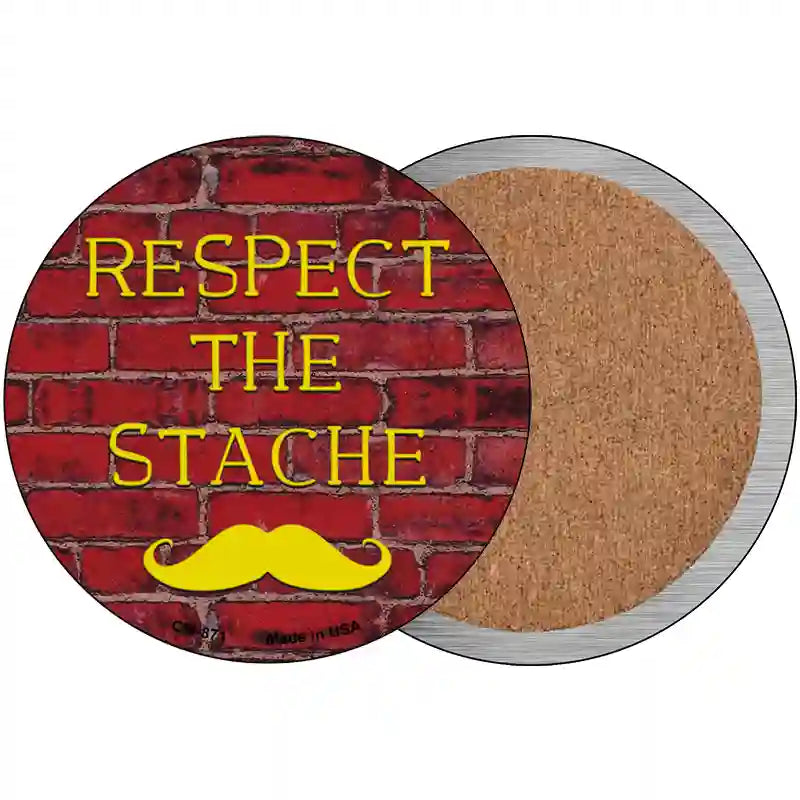 Respect The Stache Novelty Circle Coaster Set of 4 3.5" Coaster (Sets of 4) (CC)