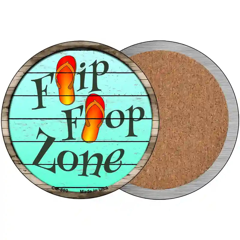 Orange Flip Flop Zone Novelty Circle Coaster Set of 4