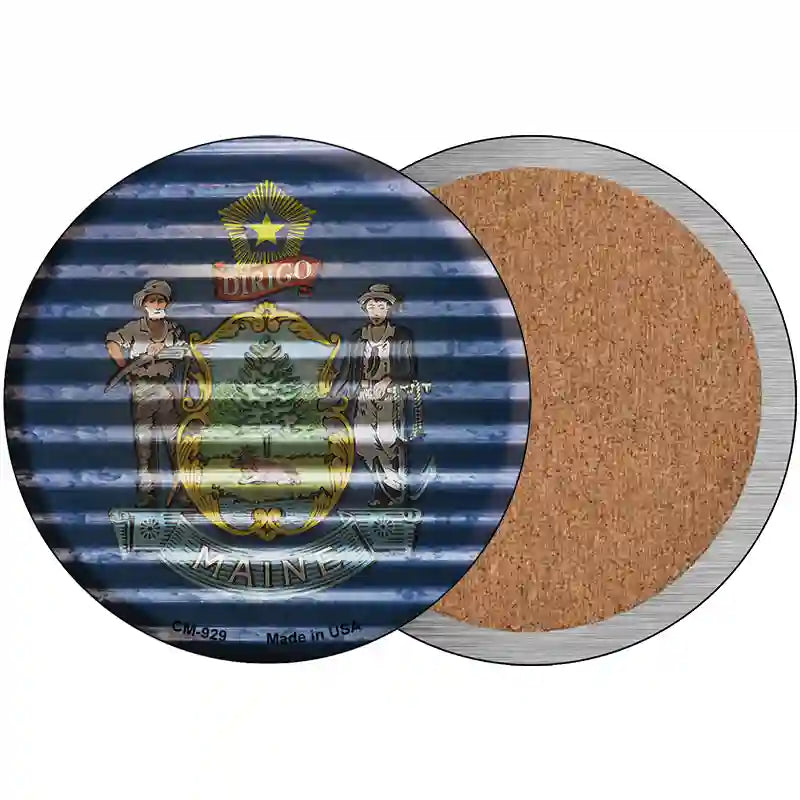 Maine Flag Corrugated Effect Novelty Circle Coaster Set of 4