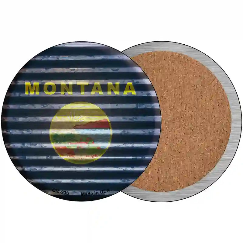 Montana Flag Corrugated Effect Novelty Circle Coaster Set of 4