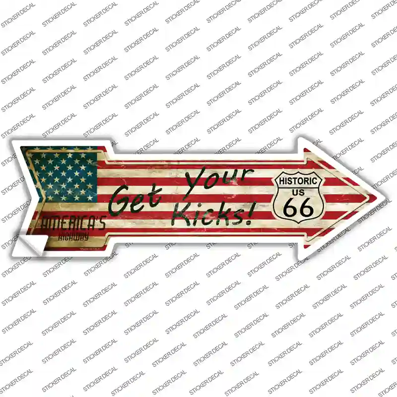 American Flag Get Your Kicks Novelty Arrow Sticker Decal