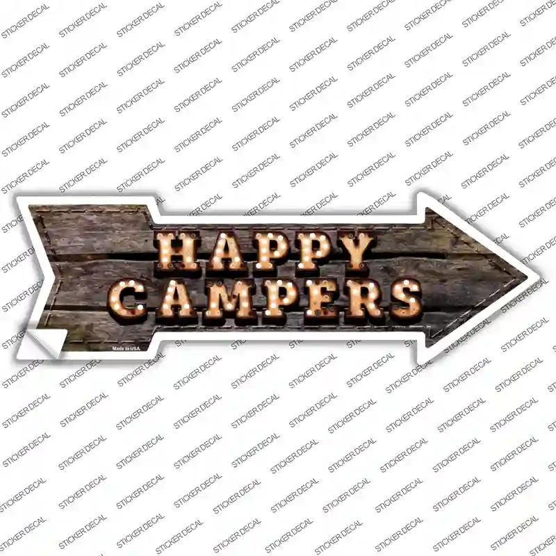 Happy Campers Bulb Letters Novelty Arrow Sticker Decal