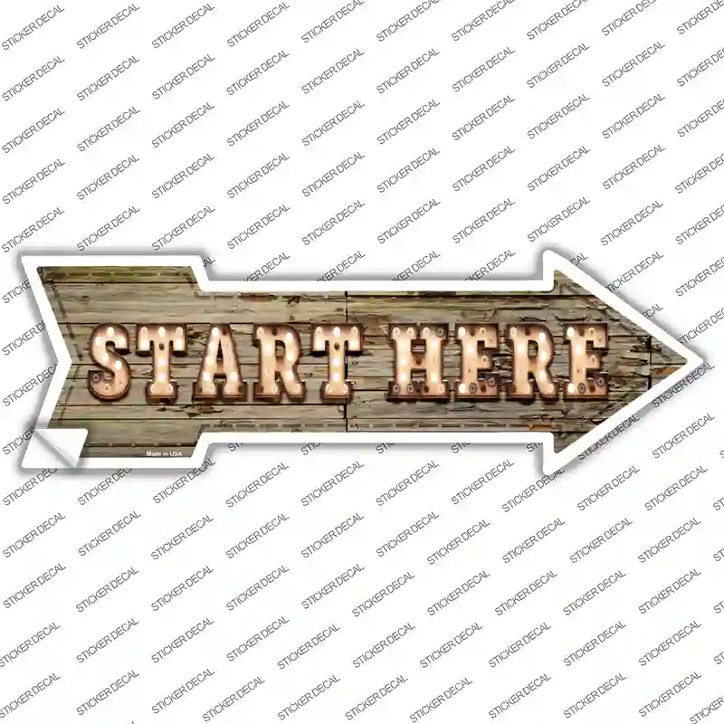 Start Here Bulb Letters Novelty Arrow Sticker Decal