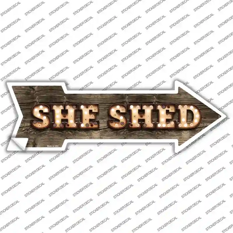 She Shed Bulb Letters Novelty Arrow Sticker Decal