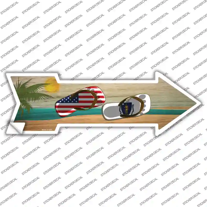 US and Massachusetts Flag Flip Flop Novelty Arrow Sticker Decal