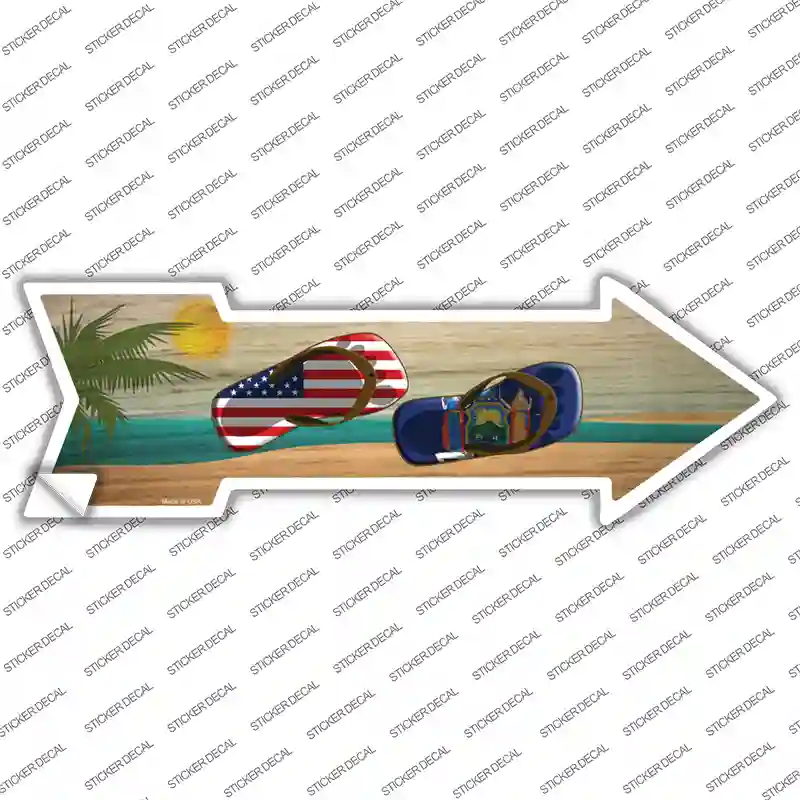 US and New York Flag Flip Flop Novelty Arrow Sticker Decal
