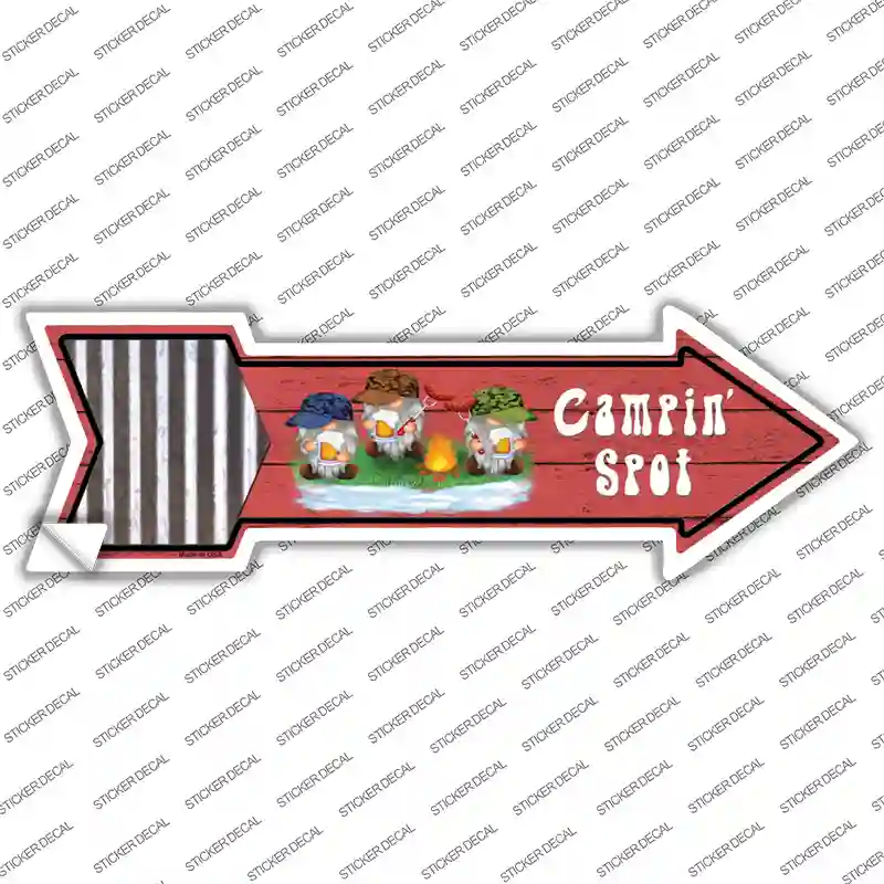 Camping Spot Three Gnomes Novelty Arrow Sticker Decal