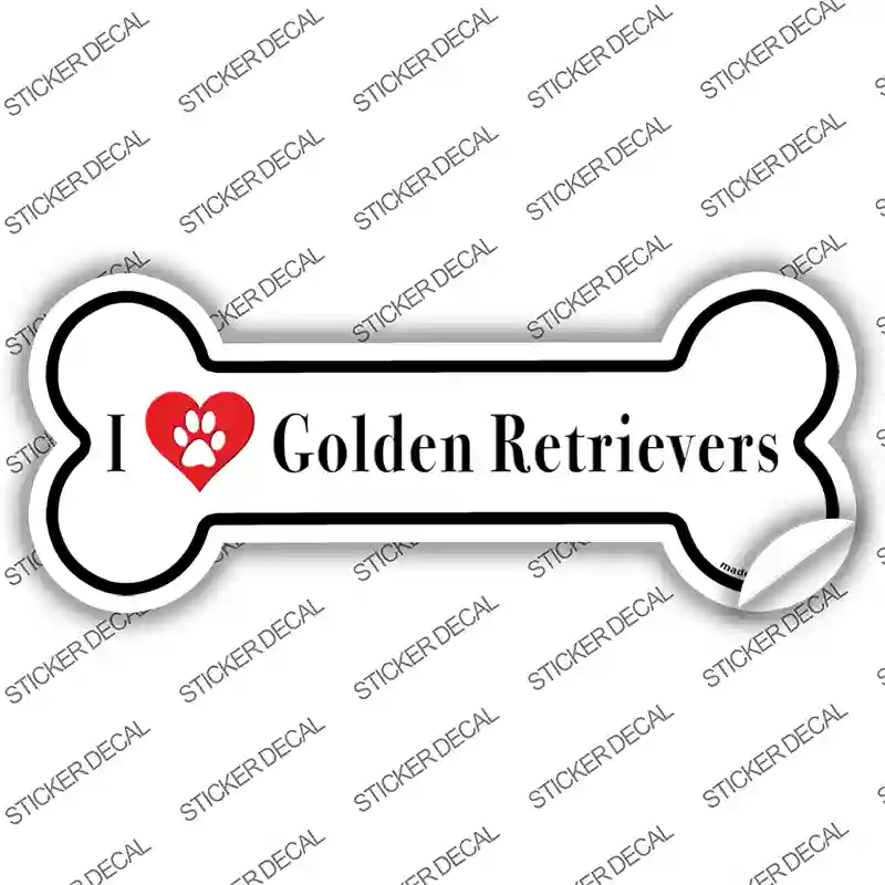 I Love Golden Retrievers Novelty Bone Sticker Decal Small