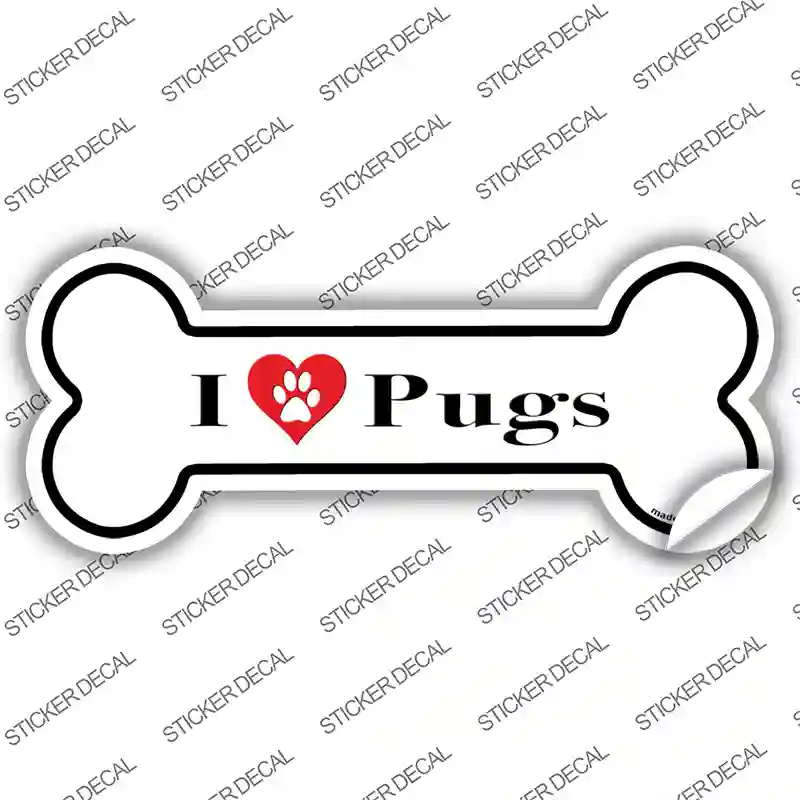I Love Pugs Novelty Bone Sticker Decal Small