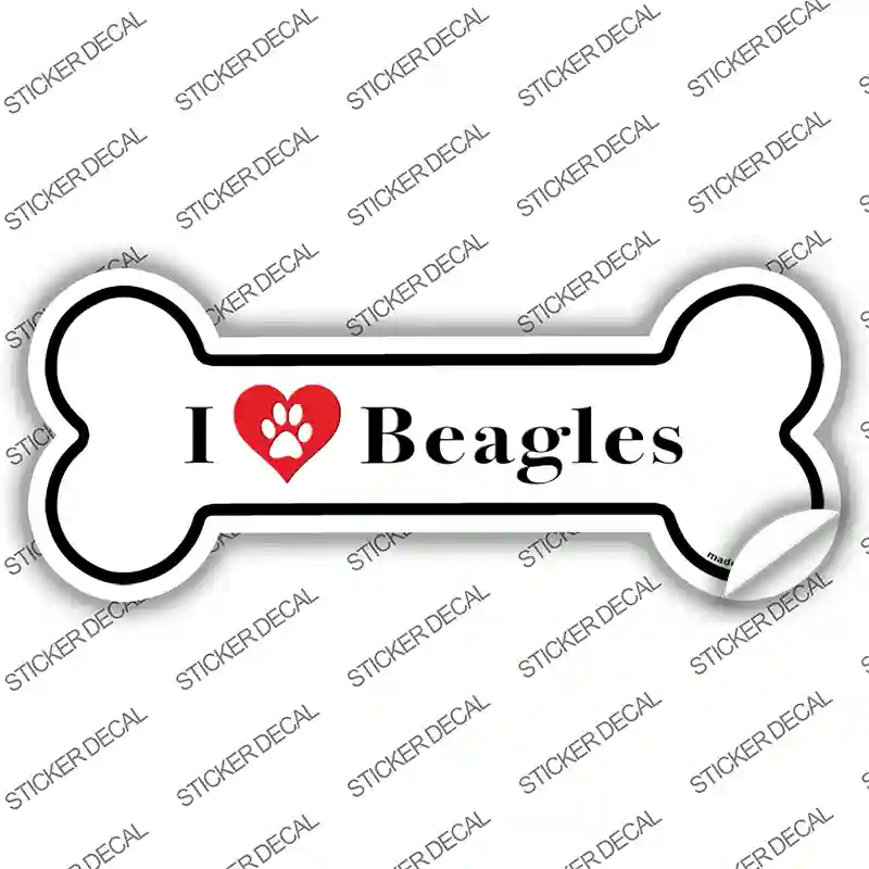 I Love Beagles Novelty Bone Sticker Decal Small