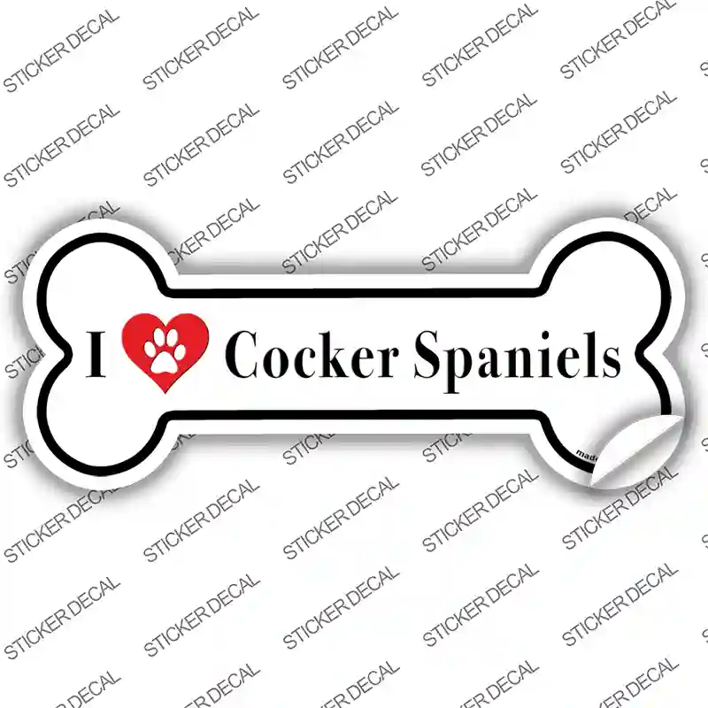 I Love Cocker Spaniels Novelty Bone Sticker Decal Small