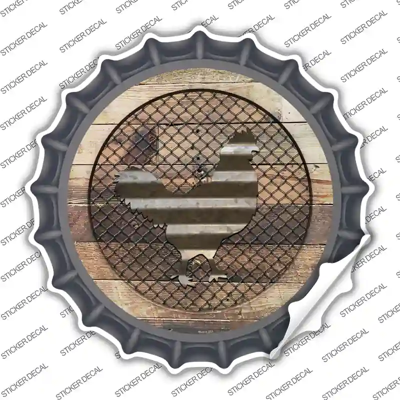Chicken on Wood Novelty Bottle Cap Sticker Decal
