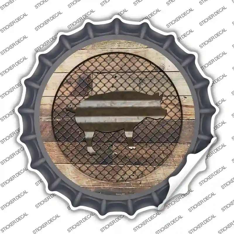 Pig on Wood Novelty Bottle Cap Sticker Decal