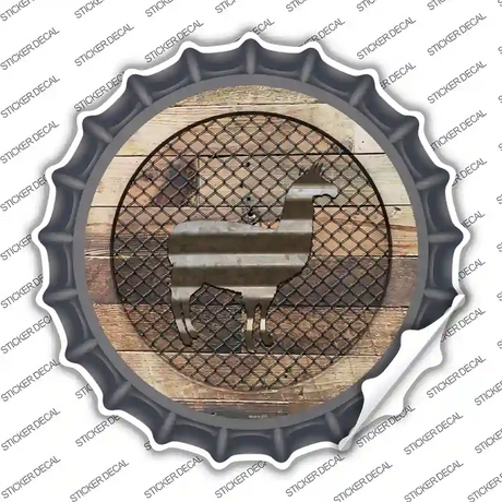 Llama on Wood Novelty Bottle Cap Sticker Decal