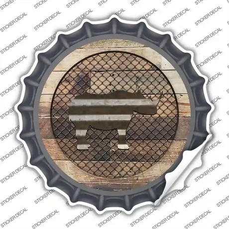Rhino on Wood Novelty Bottle Cap Sticker Decal