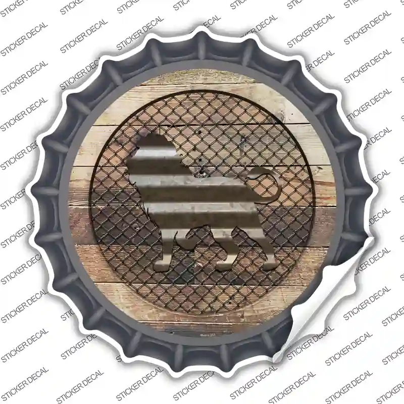 Lion on Wood Novelty Bottle Cap Sticker Decal