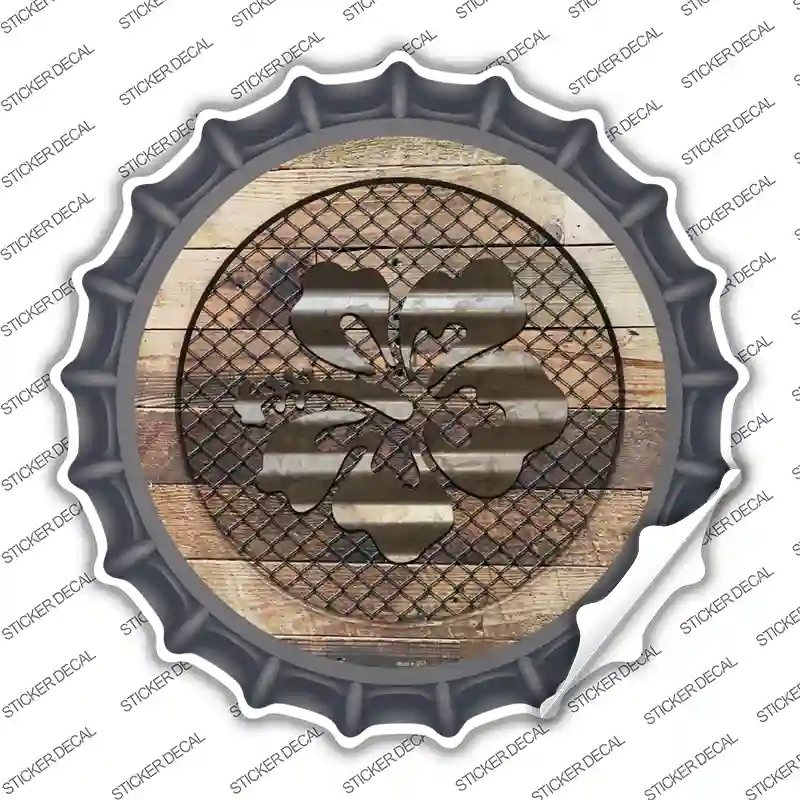 Hawaiian Flowers on Wood Novelty Bottle Cap Sticker Decal