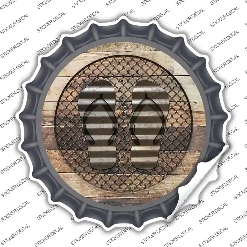 Flip Flops on Wood Novelty Bottle Cap Sticker Decal