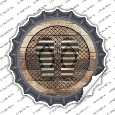 Flip Flops on Wood Novelty Bottle Cap Sticker Decal