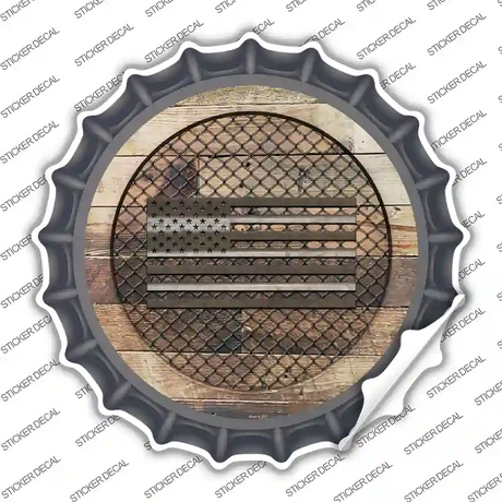 American Flag on Wood Novelty Bottle Cap Sticker Decal