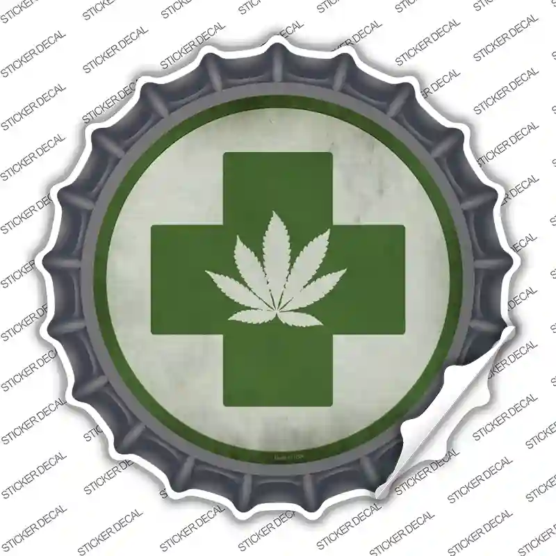 Cannabis Green Cross Novelty Bottle Cap Sticker Decal