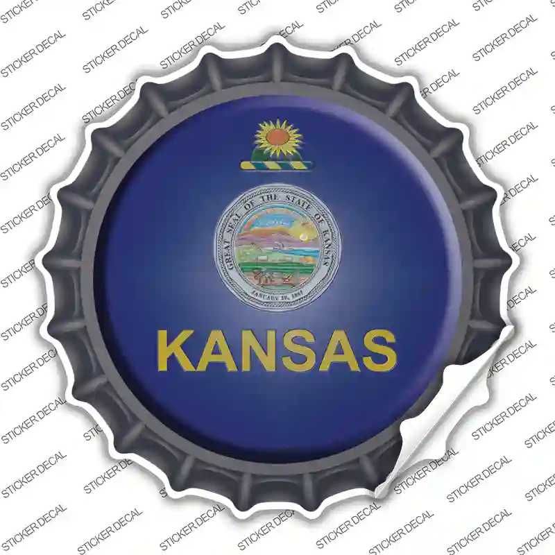 Kansas State Flag Novelty Bottle Cap Sticker Decal