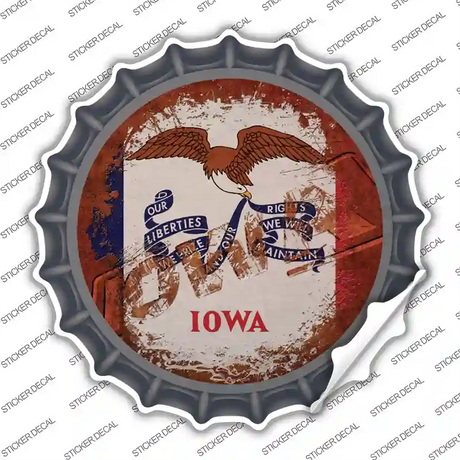 Iowa Rusty Stamped Novelty Bottle Cap Sticker Decal