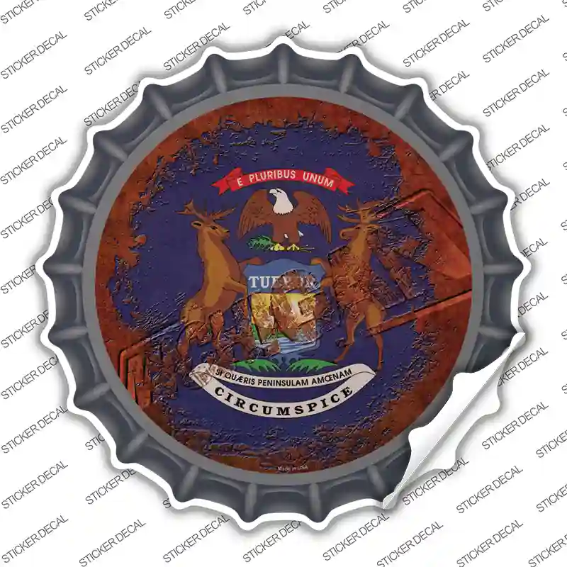 Michigan Rusty Stamped Novelty Bottle Cap Sticker Decal