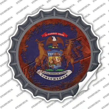 Michigan Rusty Stamped Novelty Bottle Cap Sticker Decal