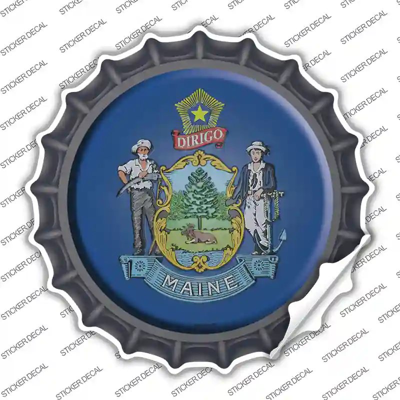 Maine State Flag Novelty Bottle Cap Sticker Decal