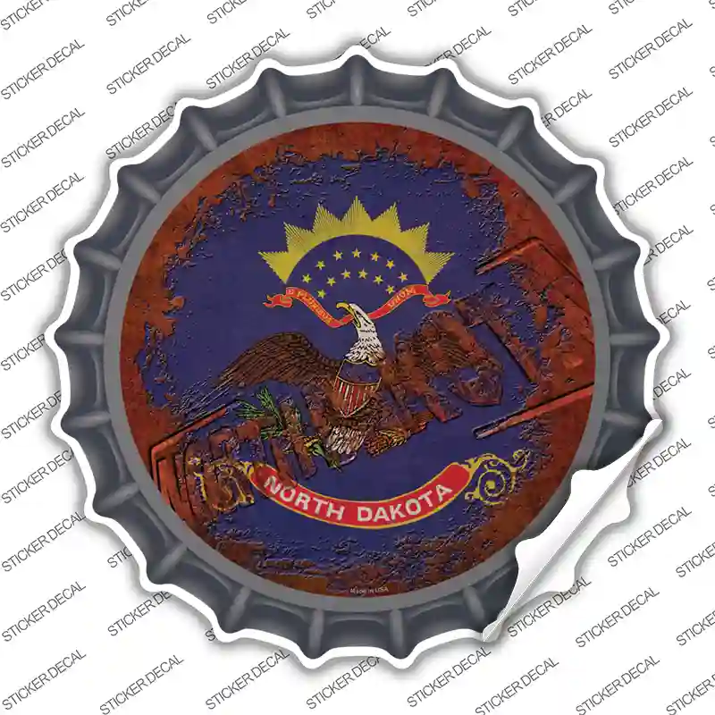 North Dakota Rusty Stamped Novelty Bottle Cap Sticker Decal