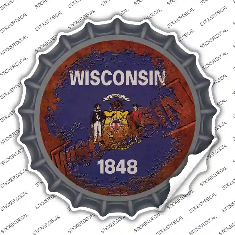 Wisconsin Rusty Stamped Novelty Bottle Cap Sticker Decal