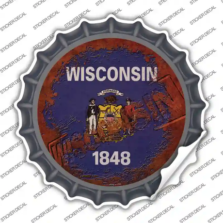 Wisconsin Rusty Stamped Novelty Bottle Cap Sticker Decal