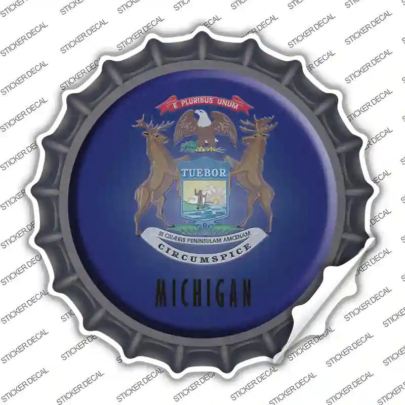 Michigan State Flag Novelty Bottle Cap Sticker Decal