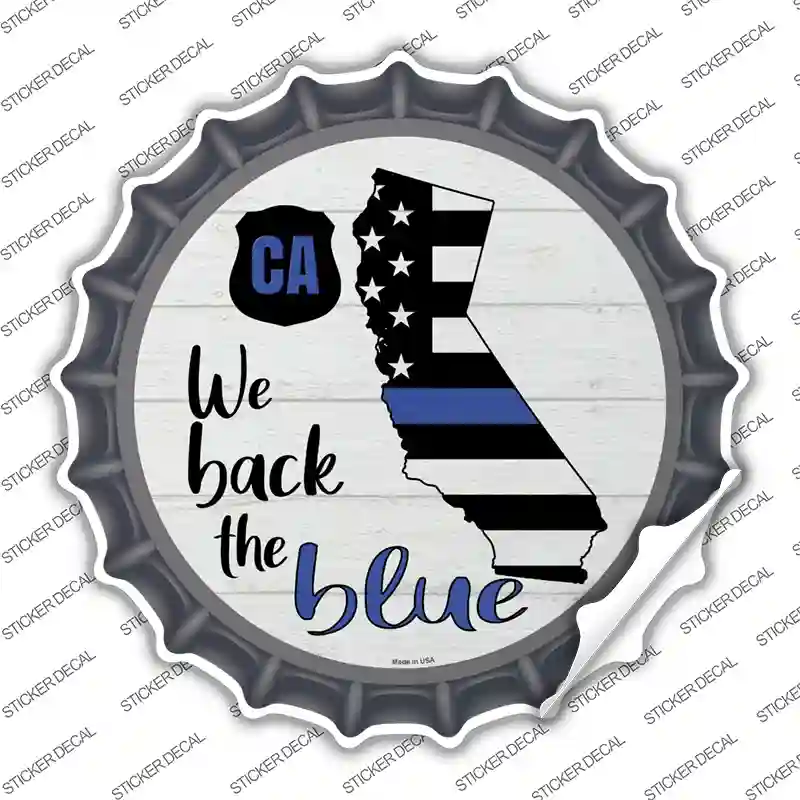 California Back The Blue Novelty Bottle Cap Sticker Decal
