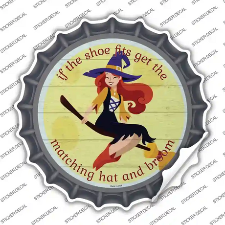 Matching Hat and Broom Girl Novelty Bottle Cap Sticker Decal
