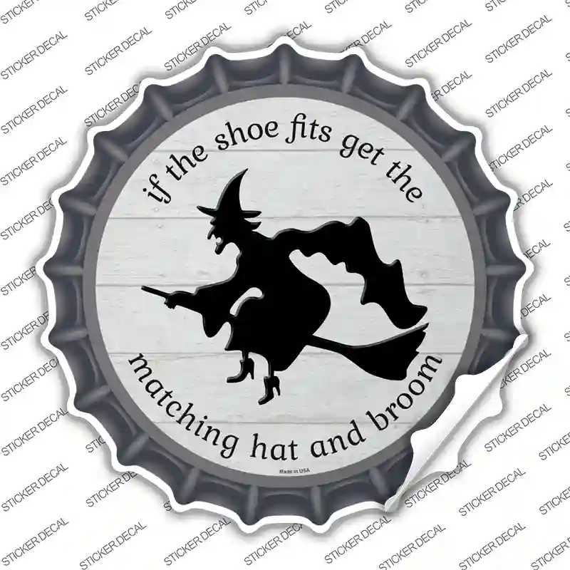 Matching Hat and Broom Witch Novelty Bottle Cap Sticker Decal