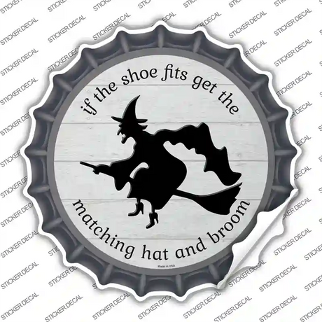 Matching Hat and Broom Witch Novelty Bottle Cap Sticker Decal
